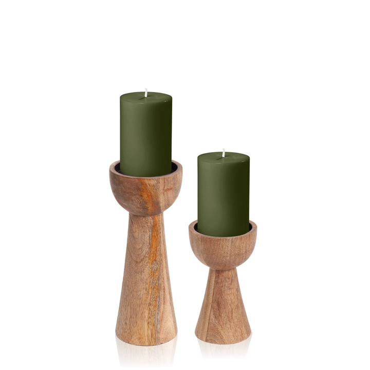 Pillar Candles & Wooden Candle Holder Bundle