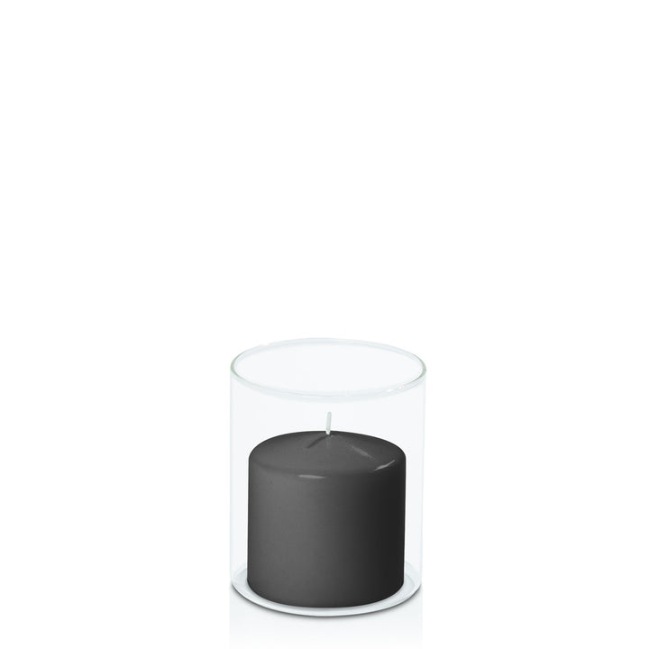 Black 7cm x 7cm Event Pillar in 10cm x 12cm Glass Pack of 1