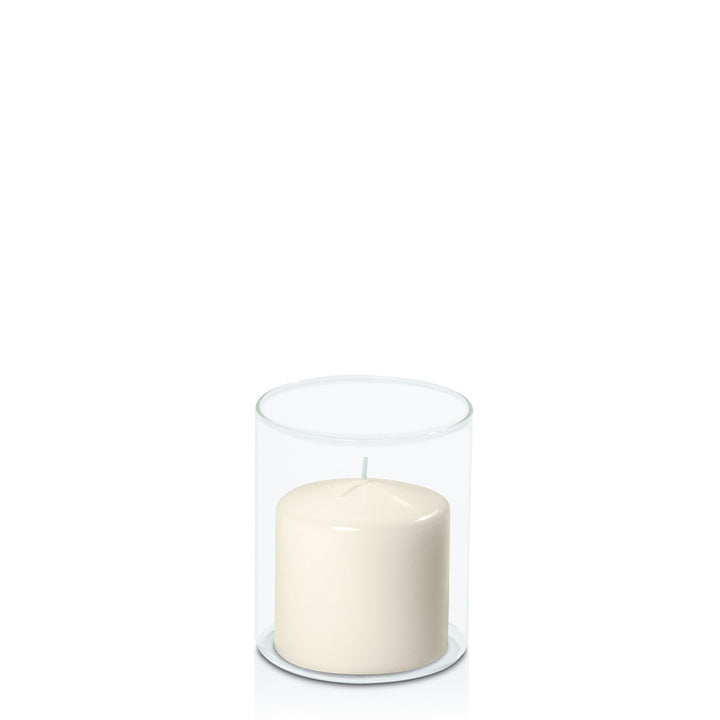 Ivory 7cm x 7cm Event Pillar in 10cm x 12cm Glass Pack of 1