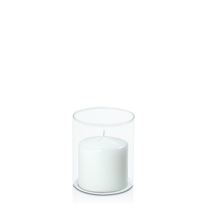 White 7cm x 7cm Event Pillar in 10cm x 12cm Glass Pack of 1