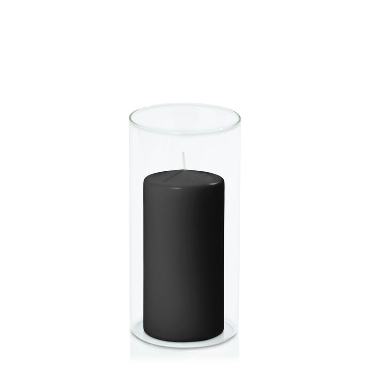 Black 7cm x 15cm Event Pillar in 10cm x 20cm Glass Pack of 1