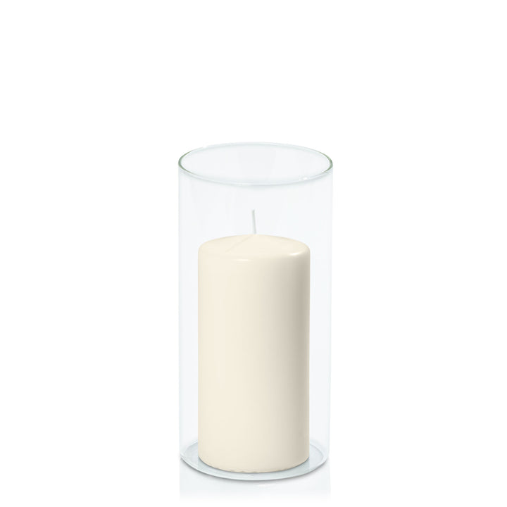 Ivory 7cm x 15cm Event Pillar in 10cm x 20cm Glass Pack of 1