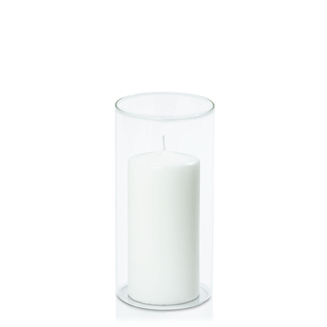 White 7cm x 15cm Event Pillar in 10cm x 20cm Glass Pack of 1