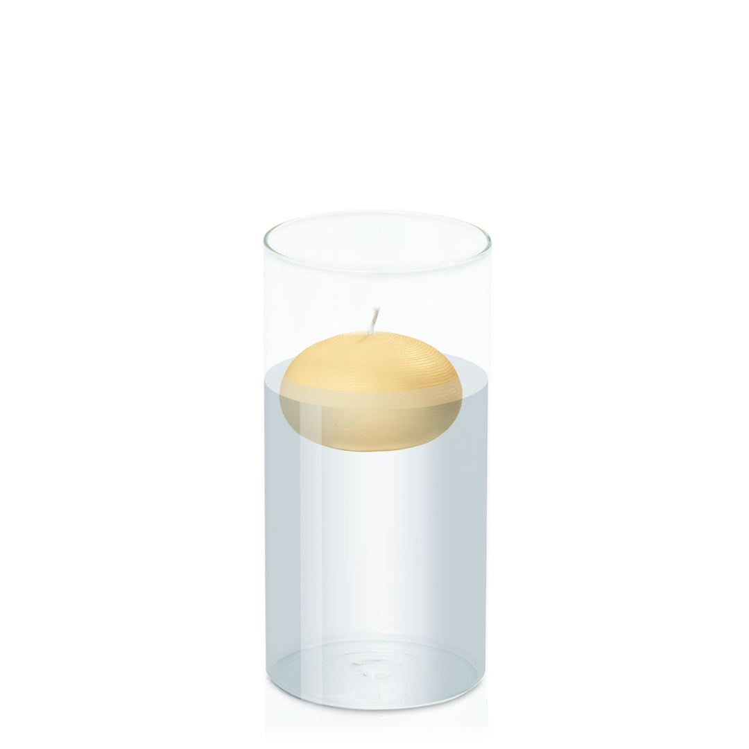 Gold 7.5cm Floating Candle in 10cm x 20cm Glass Pack of 1