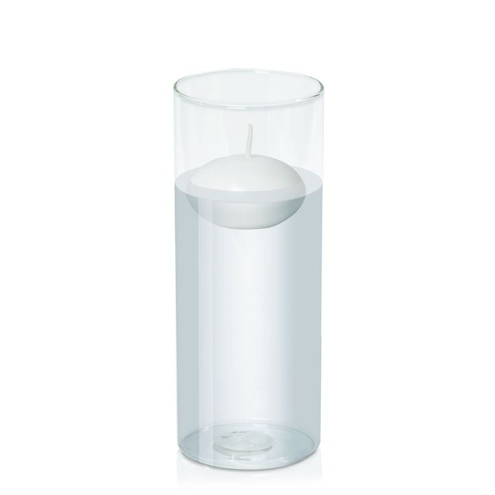 White 8cm Event Floating Candle in 10cm x 25cm Glass Pack of 1