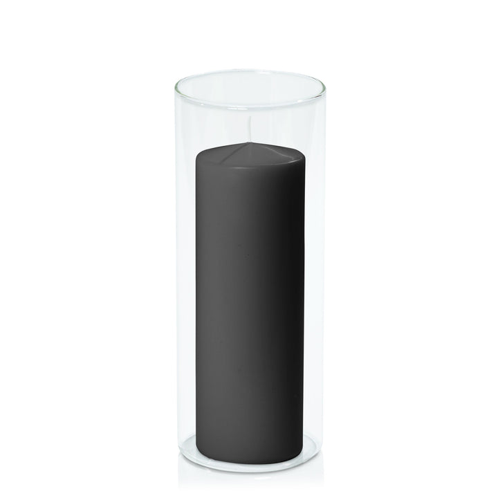 Black 7cm x 20cm Event Pillar in 10cm x 25cm Glass Pack of 1