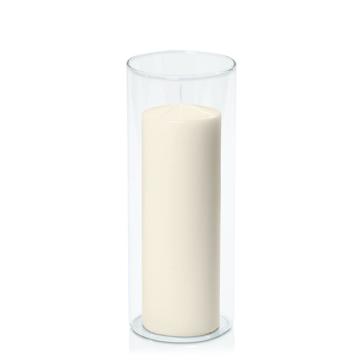 Ivory 7cm x 20cm Event Pillar in 10cm x 25cm Glass Pack of 1