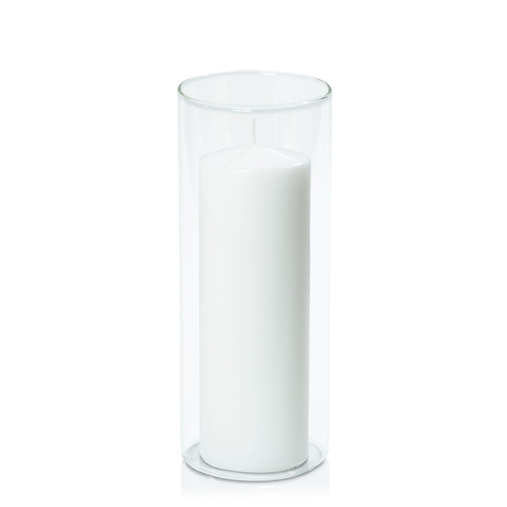 White 7cm x 20cm Event Pillar in 10cm x 25cm Glass Pack of 1