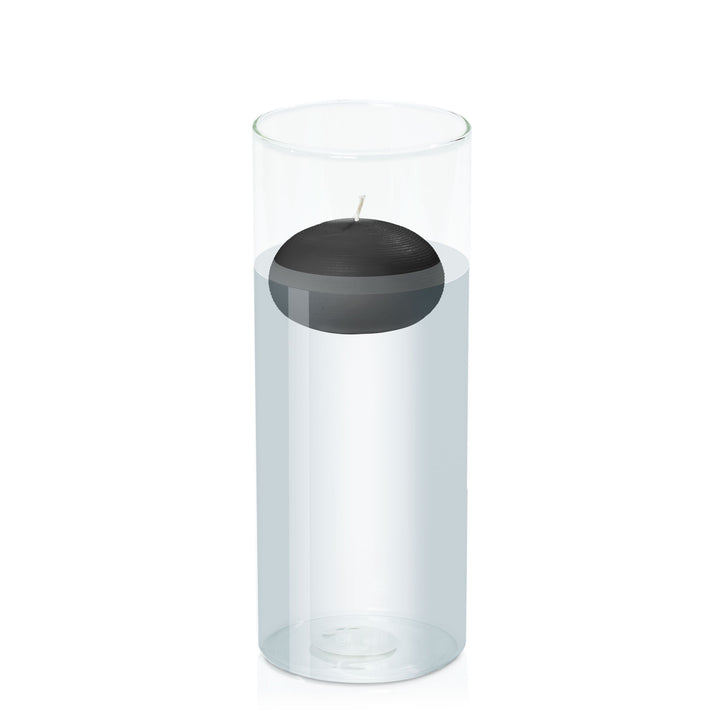 Black 7.5cm Floating Candle in 10cm x 25cm Glass Pack of 1