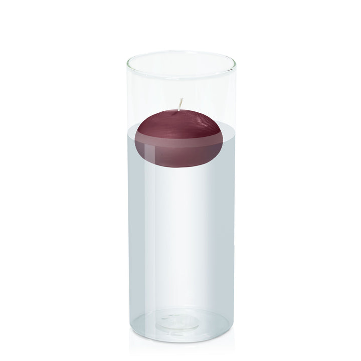 Burgundy 7.5cm Floating Candle in 10cm x 25cm Glass Pack of 1