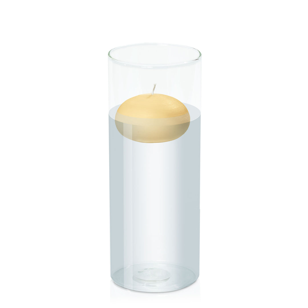 Gold 7.5cm Floating Candle in 10cm x 25cm Glass Pack of 1