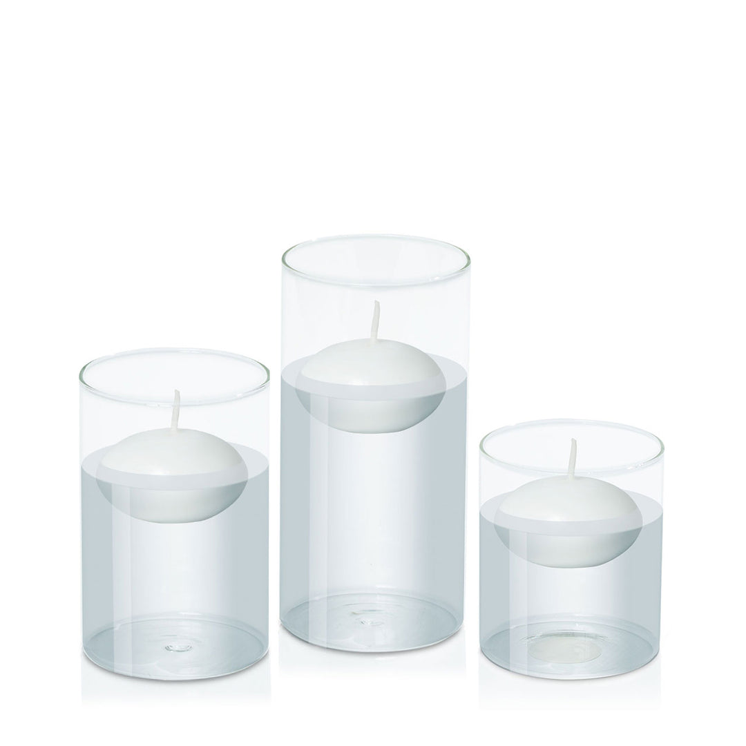 White 8cm Event Floating Candle in 10cm Glass - Sm Pack of 1