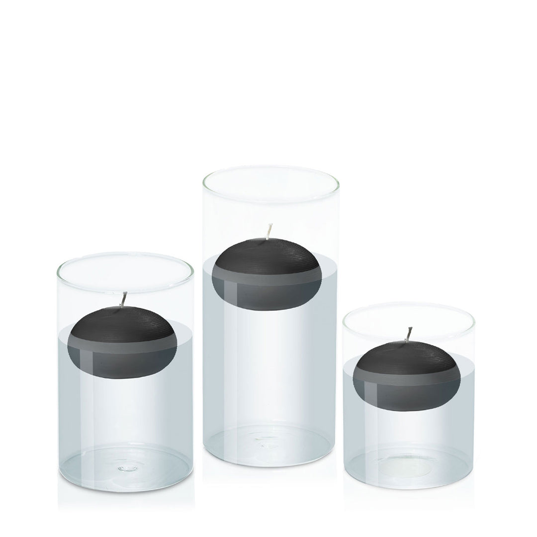 Black 7.5cm Floating Candle in 10cm Glass Set - Sm Pack of 1