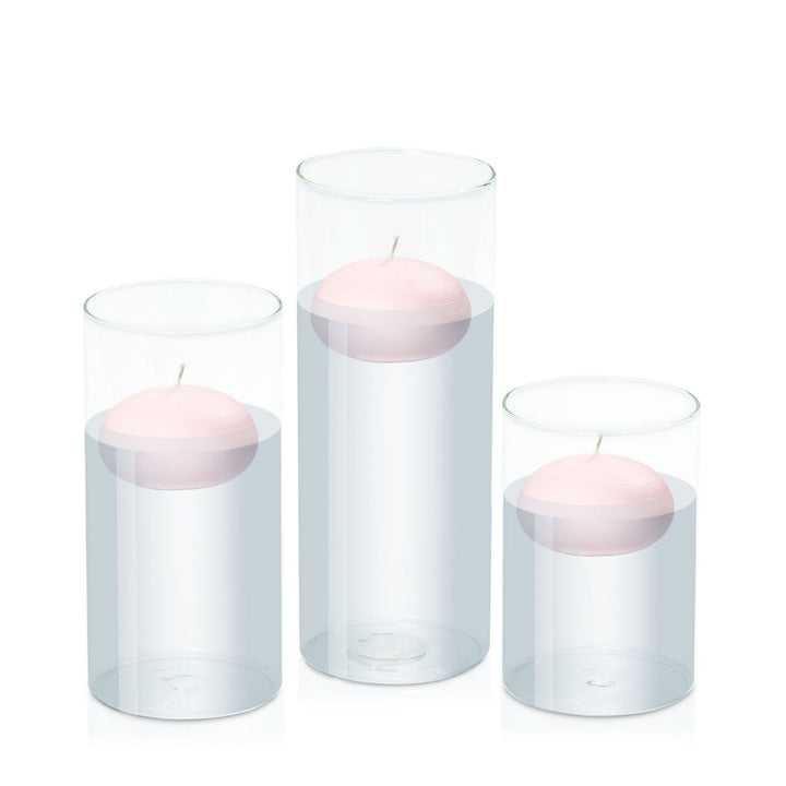 Blush Pink 7.5cm Floating Candle in 10cm Glass Set - Med Pack of 1