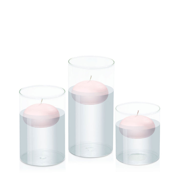 Blush Pink 7.5cm Floating Candle in 10cm Glass Set - Sm Pack of 1