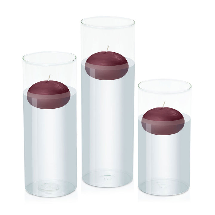 Burgundy 7.5cm Floating Candle in 10cm Glass Set - Lg Pack of 1