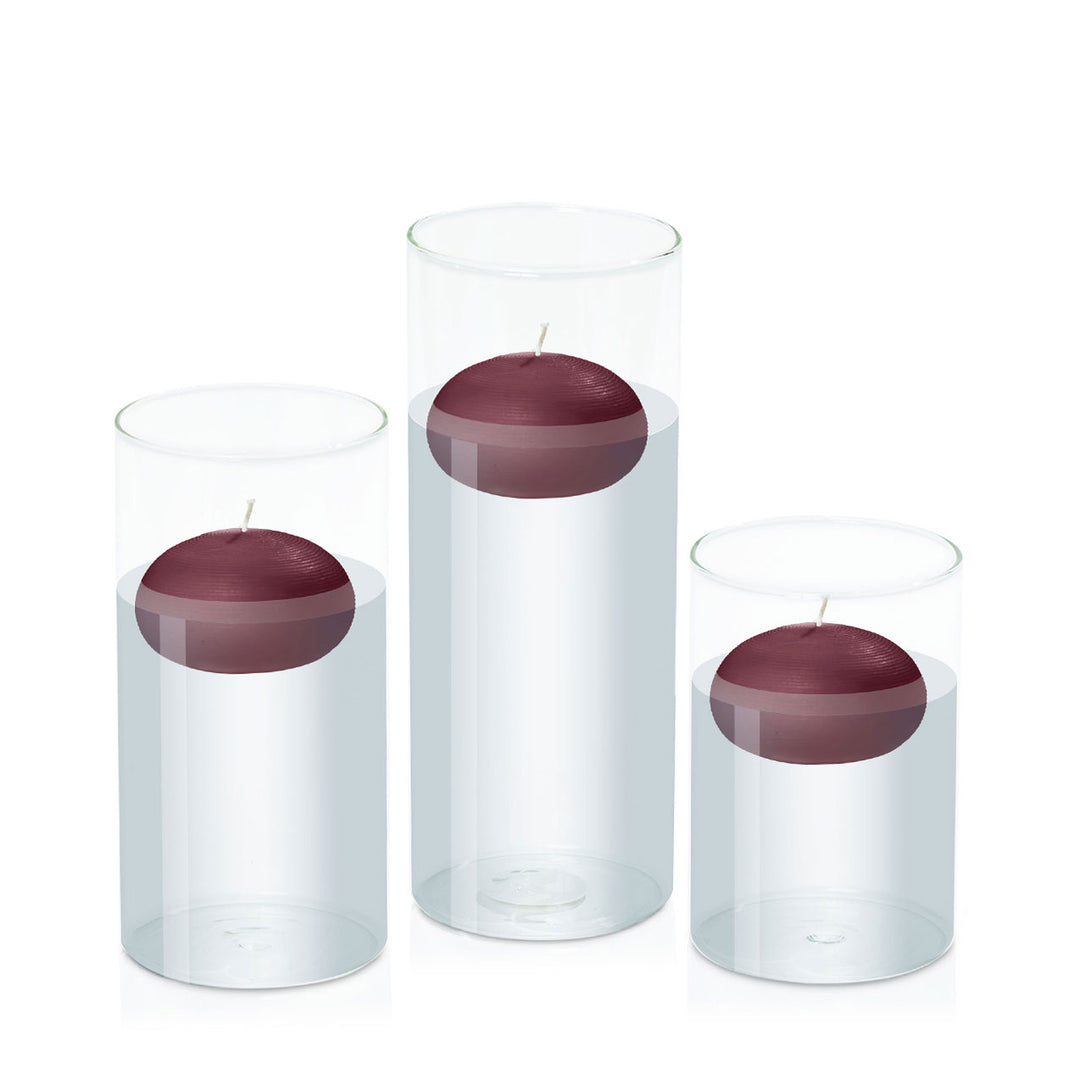 Burgundy 7.5cm Floating Candle in 10cm Glass Set - Med Pack of 1