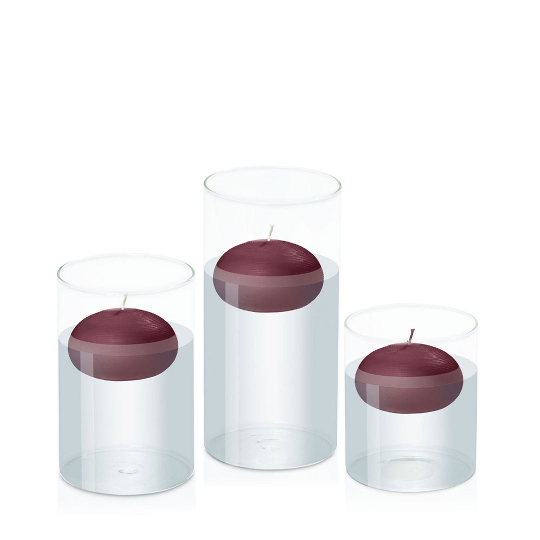 Burgundy 7.5cm Floating Candle in 10cm Glass Set - Sm Pack of 1