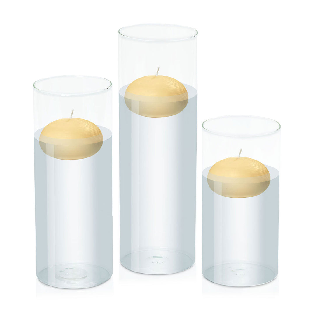 Gold 7.5cm Floating Candle in 10cm Glass Set - Lg Pack of 1