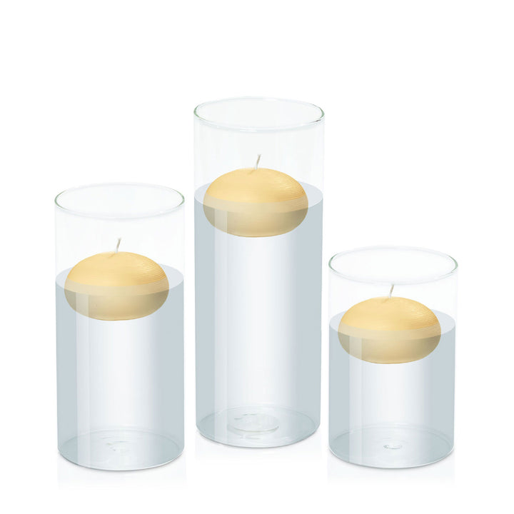 Gold 7.5cm Floating Candle in 10cm Glass Set - Med Pack of 1