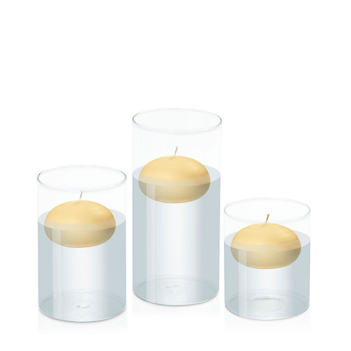 Gold 7.5cm Floating Candle in 10cm Glass Set - Sm Pack of 1