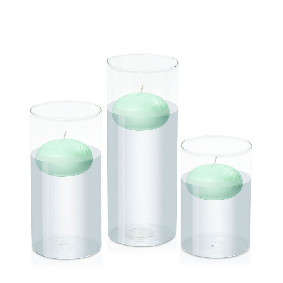 Mint Green 7.5cm Floating Candle in 10cm Glass Set - Med Pack of 1