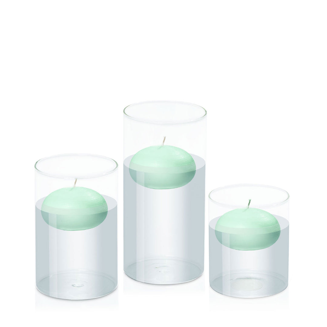 Mint Green 7.5cm Floating Candle in 10cm Glass Set - Sm Pack of 1