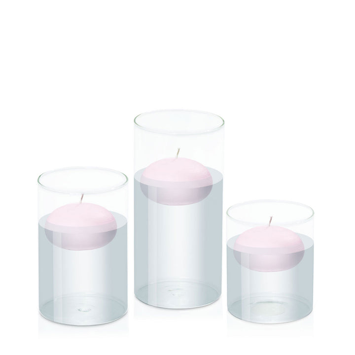 Pastel Pink 7.5cm Floating Candle in 10cm Glass Set - Sm Pack of 1