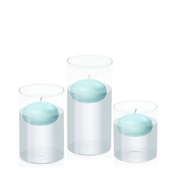 Pastel Teal 7.5cm Floating Candle in 10cm Glass Set - Sm Pack of 1