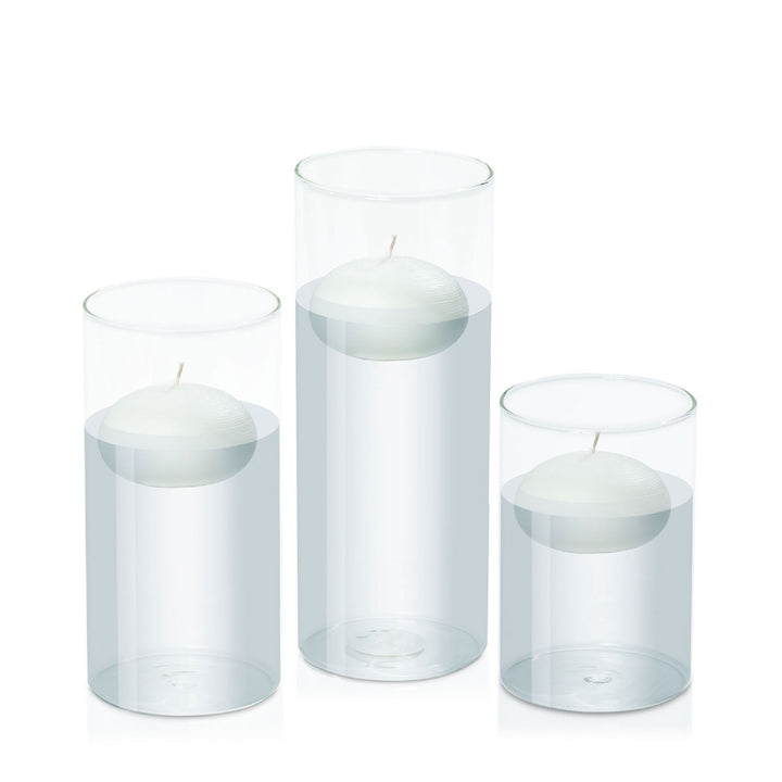 White 7.5cm Floating Candle in 10cm Glass Set - Med Pack of 1