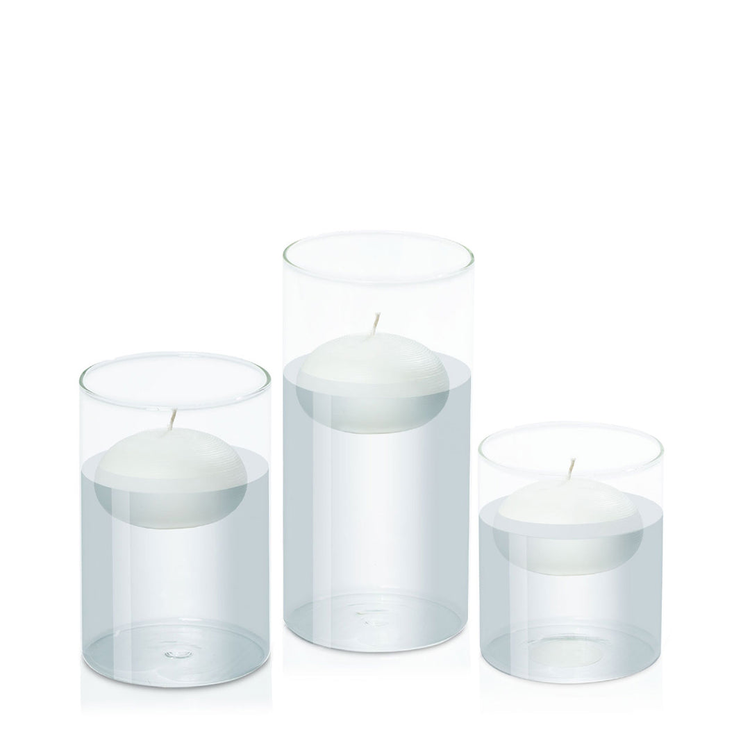 White 7.5cm Floating Candle in 10cm Glass Set - Sm Pack of 1