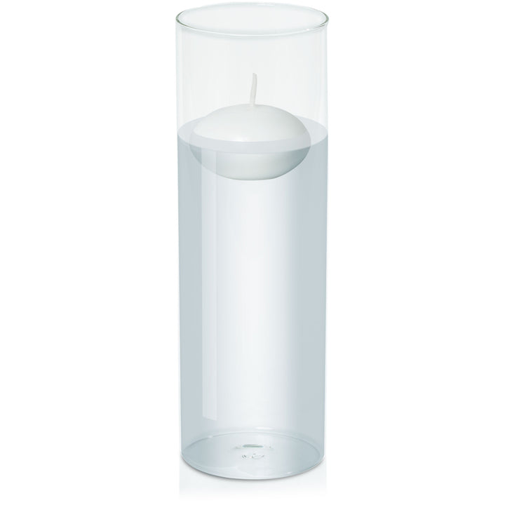 White 8cm Event Floating Candle in 10cm x 30cm Glass Pack of 1