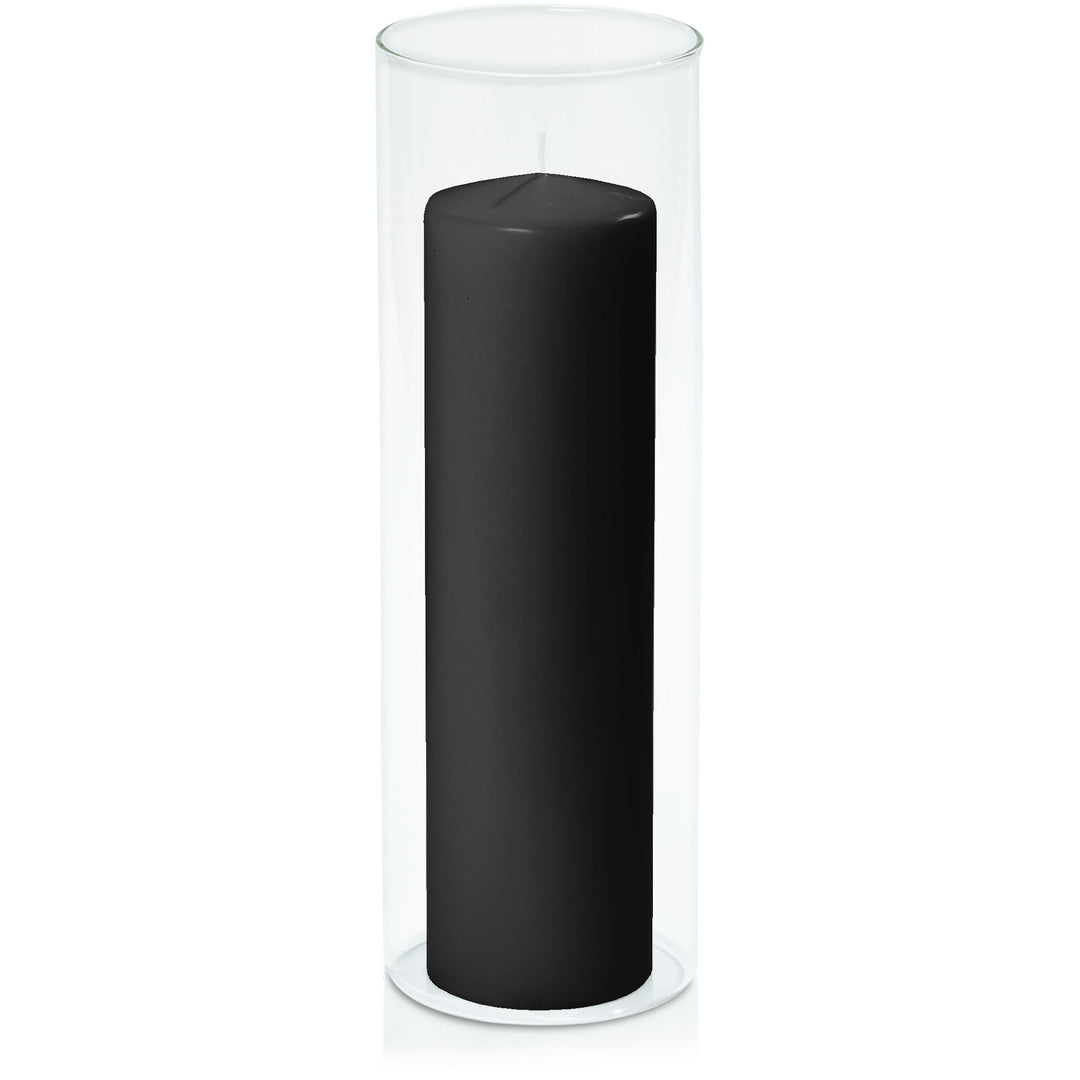 Black 7cm x 25cm Event Pillar in 10cm x 30cm Glass Pack of 1