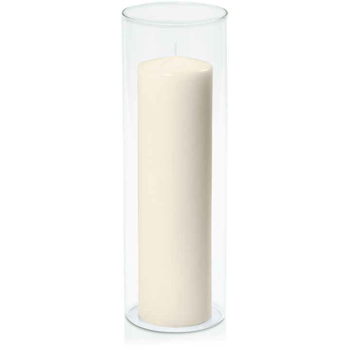 Ivory 7cm x 25cm Event Pillar in 10cm x 30cm Glass Pack of 1