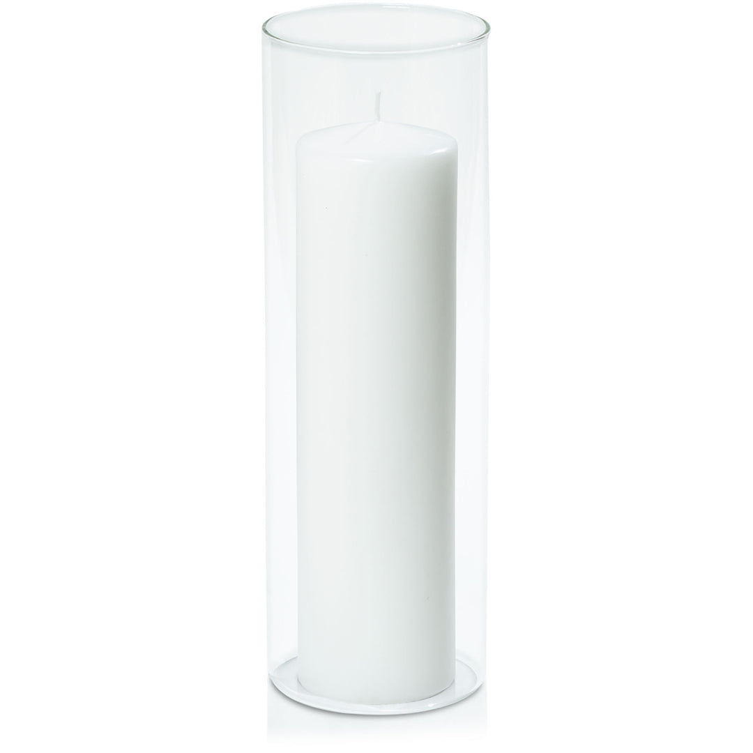 White 7cm x 25cm Event Pillar in 10cm x 30cm Glass Pack of 1