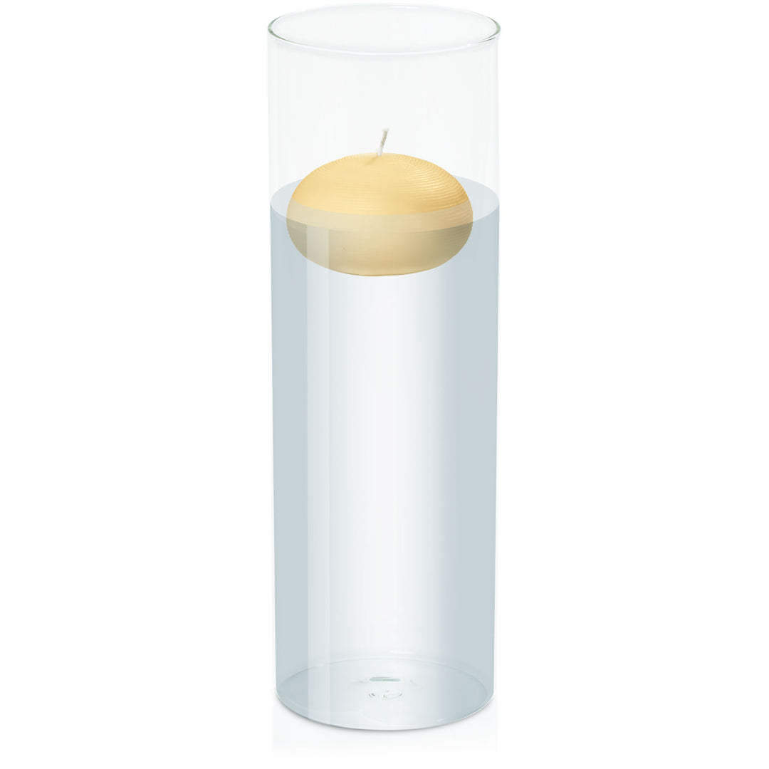 Gold 7.5cm Floating Candle in 10cm x 30cm Glass Pack of 1