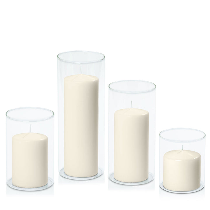 Ivory 7cm Event Pillar in 10cm Glass Set - Sm Pack of 1