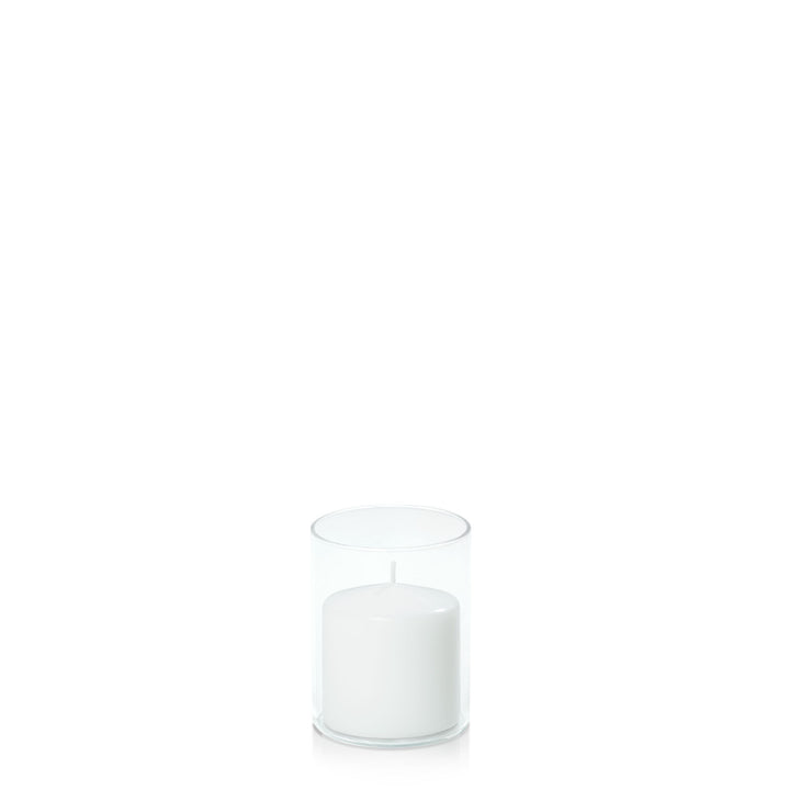 White 7cm x 7cm Event Pillar in 8cm x 10cm Glass Pack of 1