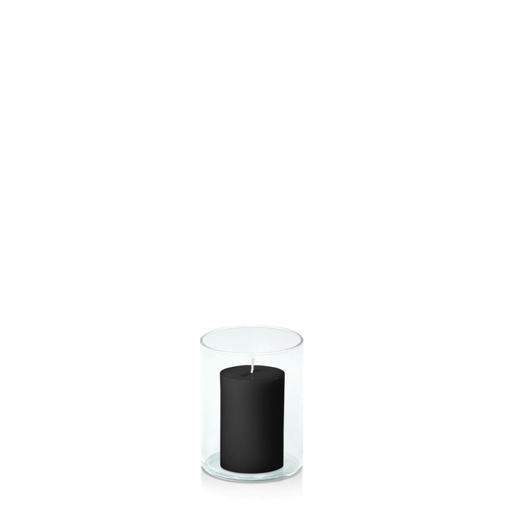 Black 5cm x 7.5cm Pillar in 8cm x 10cm Glass Pack of 1