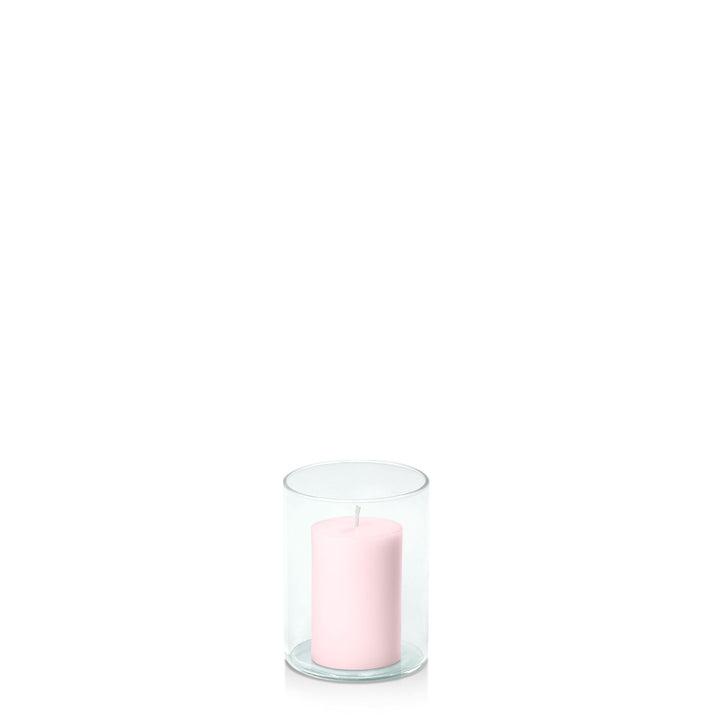 Blush Pink 5cm x 7.5cm Pillar in 8cm x 10cm Glass Pack of 1