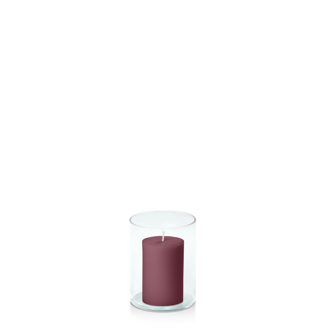 Burgundy 5cm x 7.5cm Pillar in 8cm x 10cm Glass Pack of 1