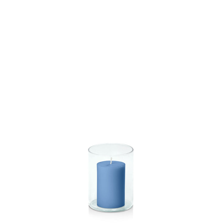 Dusty Blue 5cm x 7.5cm Pillar in 8cm x 10cm Glass Pack of 1