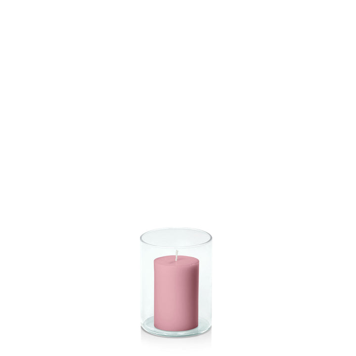 Dusty Pink 5cm x 7.5cm Pillar in 8cm x 10cm Glass Pack of 1