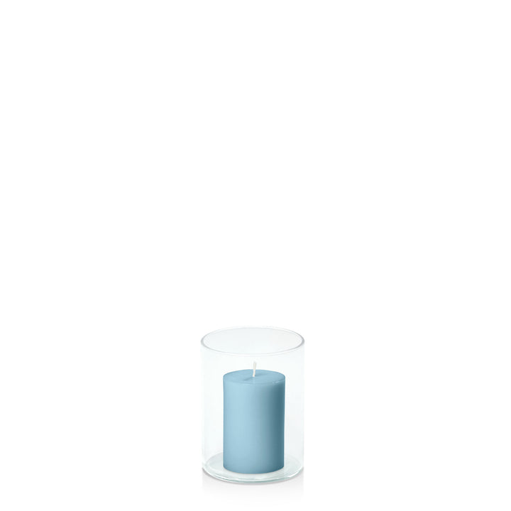 French Blue 5cm x 7.5cm Pillar in 8cm x 10cm Glass Pack of 1