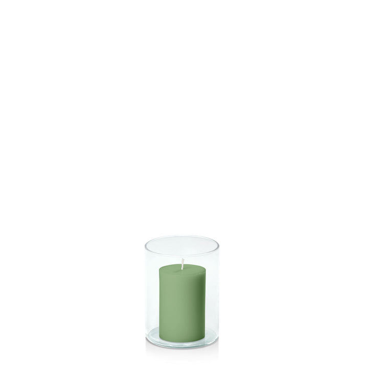 Green 5cm x 7.5cm Pillar in 8cm x 10cm Glass Pack of 1