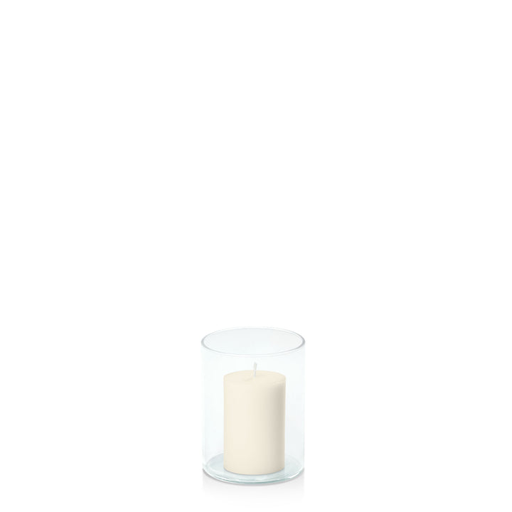 Ivory 5cm x 7.5cm Pillar in 8cm x 10cm Glass Pack of 1