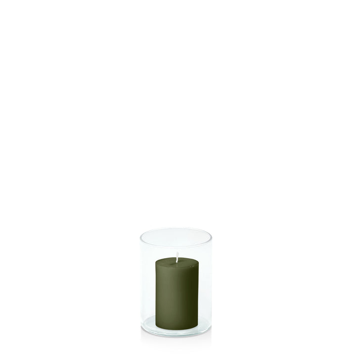 Olive 5cm x 7.5cm Pillar in 8cm x 10cm Glass Pack of 1