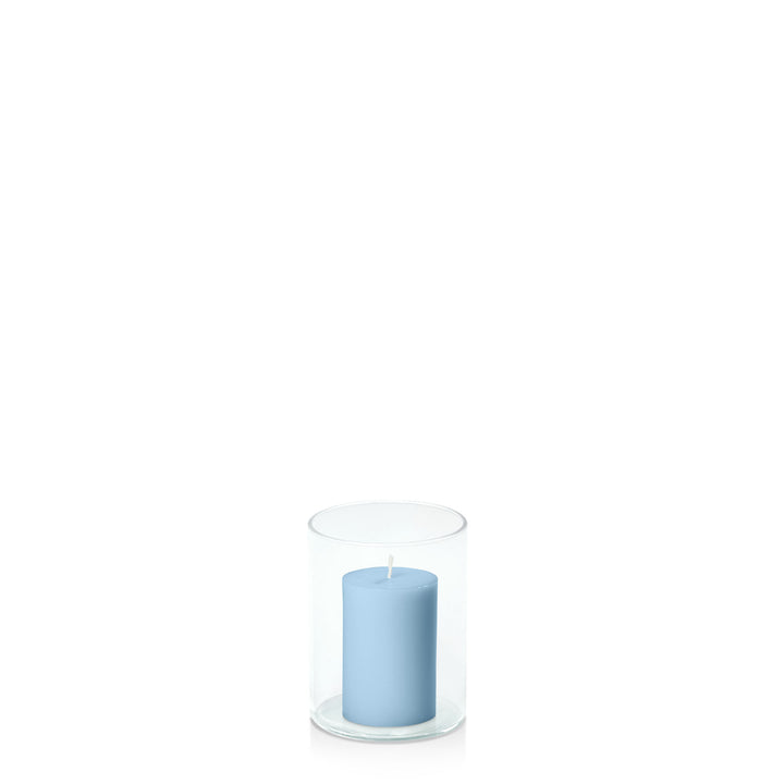 Pastel Blue 5cm x 7.5cm Pillar in 8cm x 10cm Glass Pack of 1