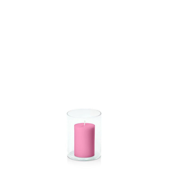 Rose Pink 5cm x 7.5cm Pillar in 8cm x 10cm Glass Pack of 1