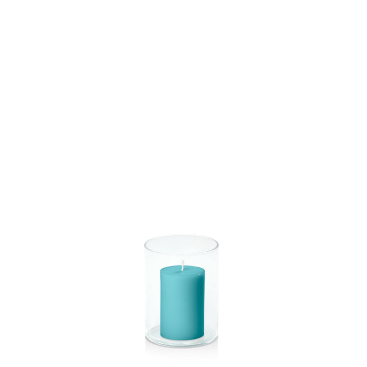 Teal 5cm x 7.5cm Pillar in 8cm x 10cm Glass Pack of 1